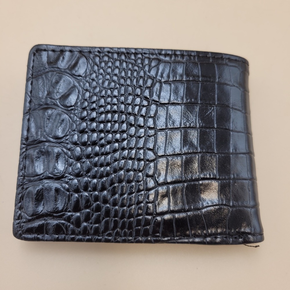 Mens Western Bifold Wallet Black Croc Embossed Longhorn Bull Medallion Studded - Picture 3 of 6